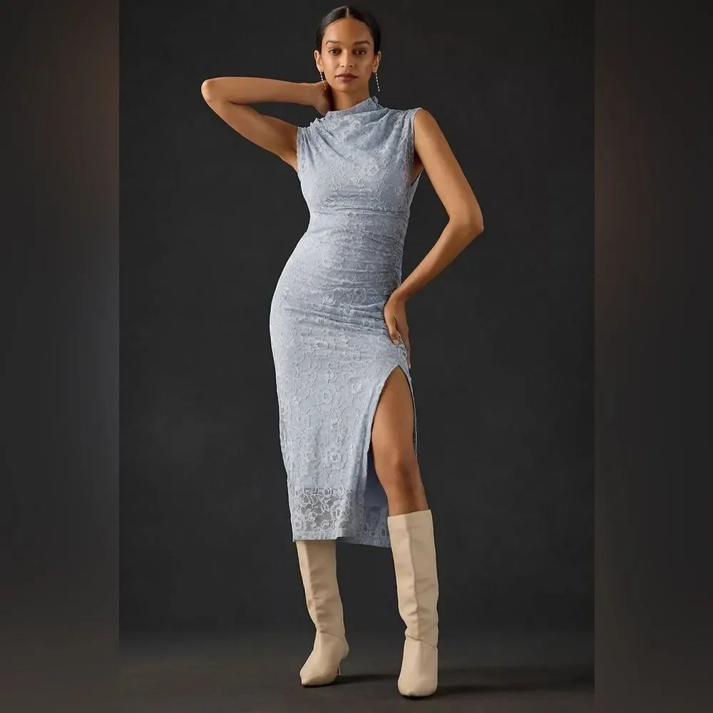 Anthropologie The Maya Ruched Cowl-Neck Dress: lace